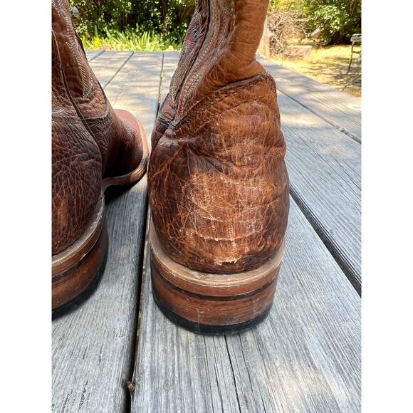 Boulet men’s 9 cowboy boots leather stitched square toe pulls western rodeo main image 4